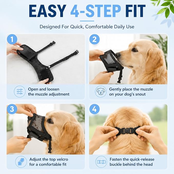Dog Muzzle, Soft Air Mesh Muzzles for Small Sized Dogs, Breathable Dog Mussels for Scavenging Biting Licking & Barking, Adjustable Mouth Guard for Grooming, Allows Panting and Drinking (Black,S)