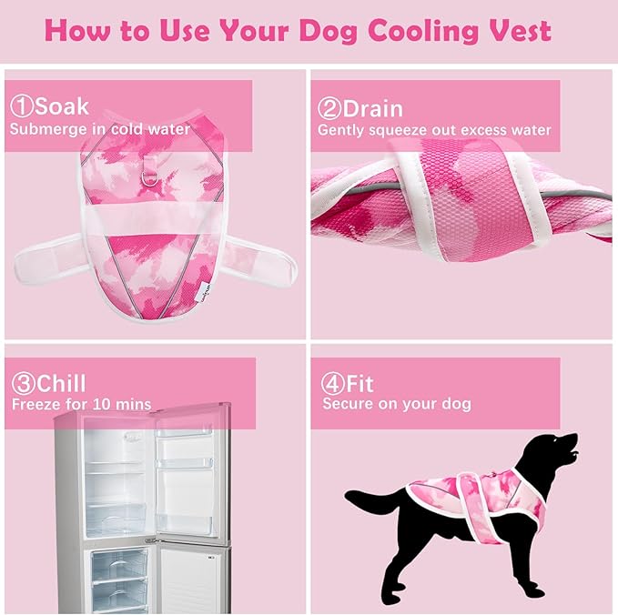 Dog Cooling Vest – Lightweight Pet Cooling Shirt 3D Breathable Mesh, Reflective Strips & UV Protection for Walking, Hiking, Park – Adjustable Fit Dog Cooler Jacket with D-Ring U-DCV01L