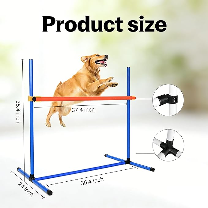 4 PCS Dog Agility Course Equipment, Adjustable Jump Bars Obstacle Training Supplies PVC Puppy Exercise and Coordination Training Kit with Carry Bag for Indoor Outdoor Use(Blue)