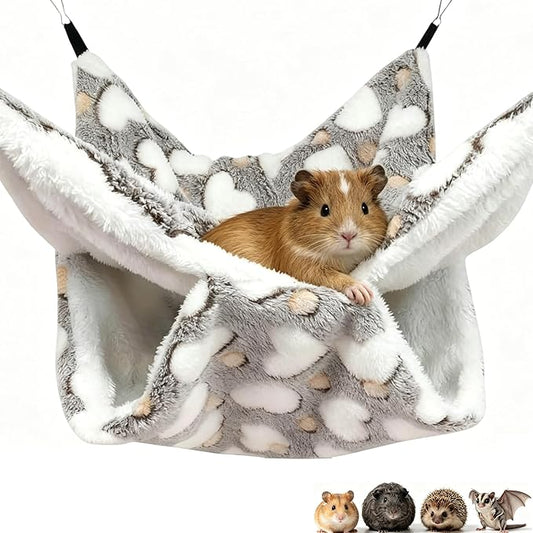 Guinea Pig Ferret Hammock for Cage - Machine Washable Double-Decker Hanging Bed - Fits Sugar Glider,Fancy Rat,Hamster,Gerbil - 13.3" x 13.3" - Love Coffee Pattern