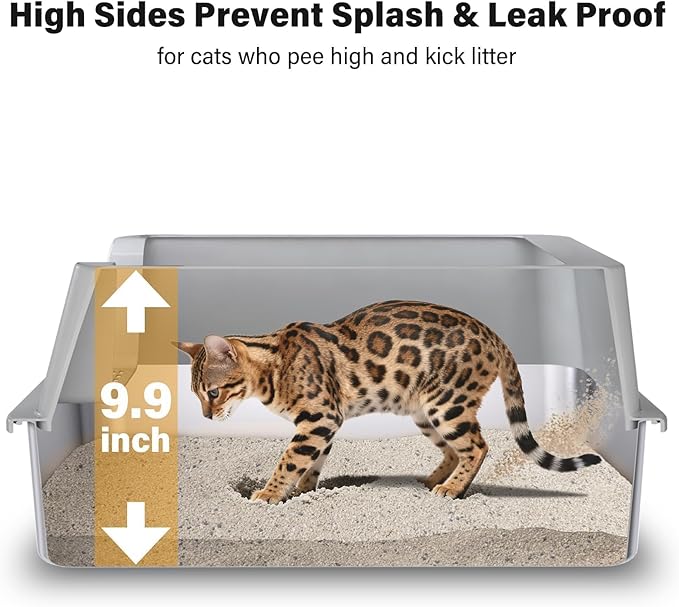2PACK Stainless Steel Litter Box, Large Metal Cat Litter Box with High Sides Lid, Anti-Urine Leakage, Non-Sticky, Scoop and Mat Included
