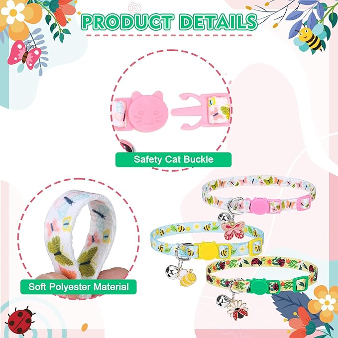 PUPTECK Cat Collar Breakaway with Bells, Kitten Collar Outfit Adjustable for Girl Boy Small Pet Puppy Bunny, Cute Costume Accessory with Safety Release Buckle (Spring)
