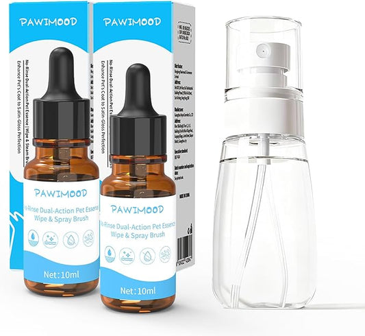 2 Pack No-Rinse Coat Care Essence for Dogs & Cats | Includes Fine Mist Spray Bottle (60ml/2oz Refillable) to Nourish & Shine | Conditioning Formula Soothes Skin, Pomegranate Scent (Transparent)