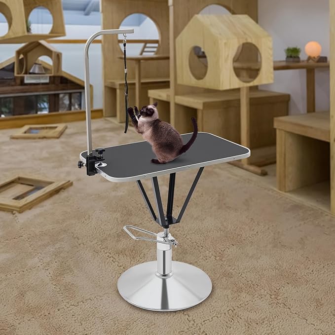 Hydraulic Pet Grooming Table with Adjustable Arms, 360 Degree Table Top Swivel Maximum Load 220 lbs Professional Pet Grooming Table, 34in Hydraulic (Black,Rectangular)