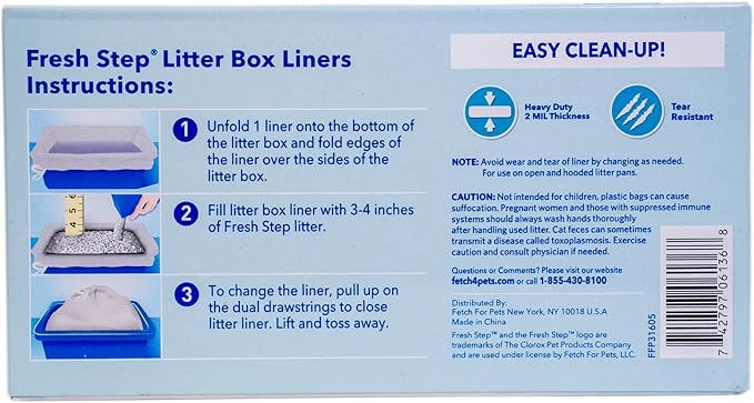 Fresh Step Drawstring Cat Litter Box Liners Unscented Heavy Duty Kitty Litter Bags Large Oval or Rectangle Pans Contains Odor and Mess Easy Lift Out Cleanup 30 x 17 IN 15 Count 12 Pack