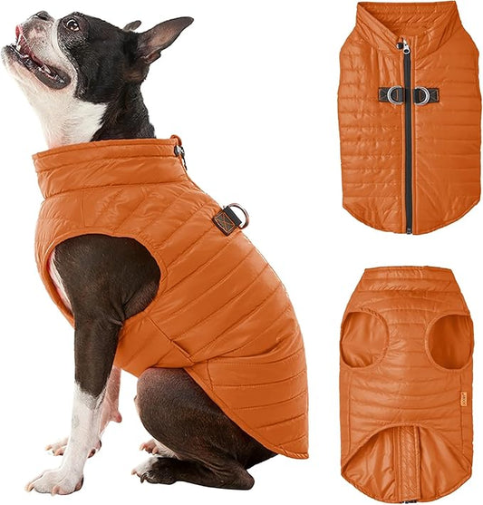 Gooby Puffer Vest - Pumpkin, X-Large - Ultra Thin Zip Up Windbreaker with Dual D Ring Leash - Water Resistant Dog Sweater Coat for Small Dogs
