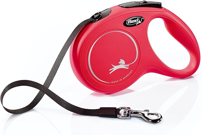 FLEXI Classic Tape Retractable Dog Leash for Medium-Sized Dogs Upto 55 lbs. – 16 ft., Red | Tangle Free Pet Walking Leash with One-Handed Brake, Pause, Lock|German Quality Product