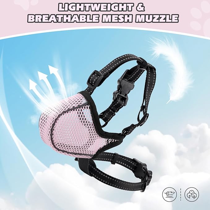 Dog Muzzle,Mesh Soft Muzzle for Small Medium Large Sized Dogs, Breathable Reflective Adjustable Puppy Muzzles with Collar for Scavenging Grooming Biting Chewing,Allows Panting and Drinking(Pink XL)