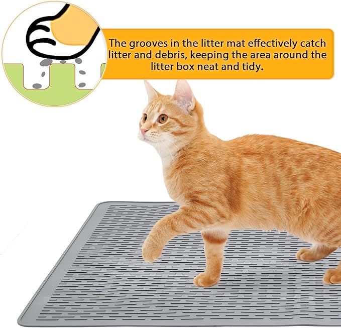 Large Cat Litter Mat 39x27 Inch XL, Waterproof Litter Box Mat with Raised Edges & Textured Surface, Rubber Litter Catcher Mat Washable, Easy Clean Kitty Litter Mat for Multiple Cats