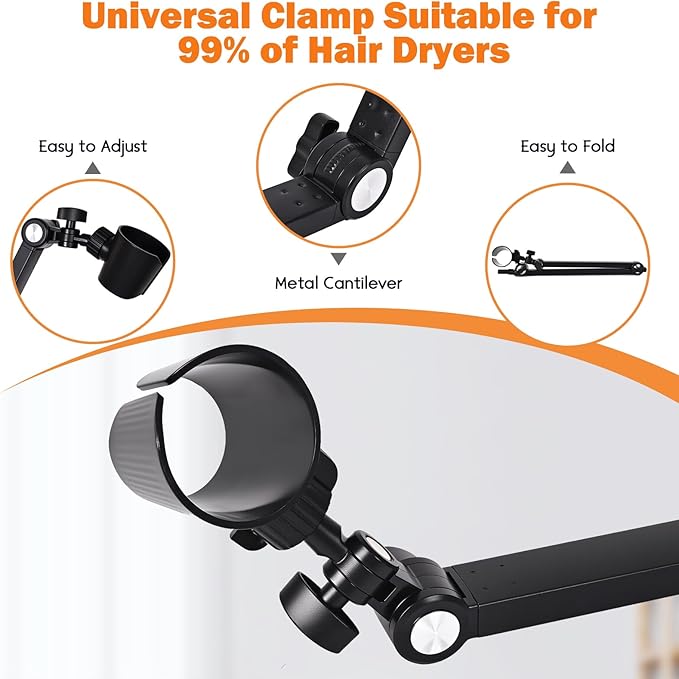 Hair Dryer Stand, Multi Angle Adjustable Blow Dryer Stand Hands Free with Universal Clamp - Allow You to Dry Hair Hand Freely