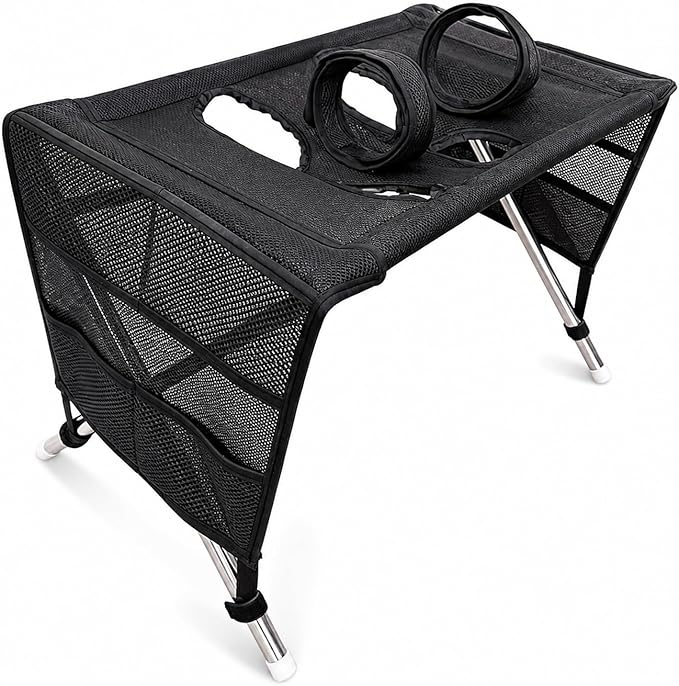 Pet Grooming Hammock for Small Dogs & Cats, Foldable Stainless Steel Grooming Table with Storage Pockets, Pet Bathing Support Stand for Nail Trimming & Drying(Brown)
