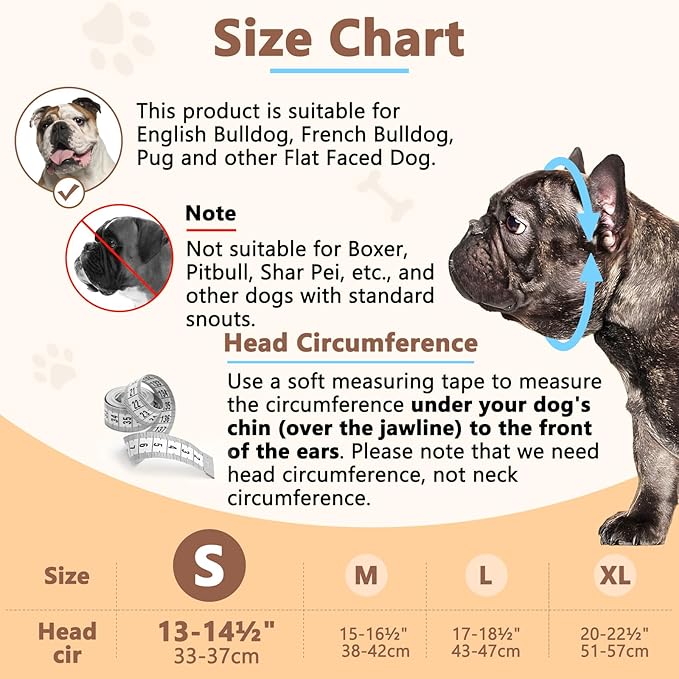 BARKLESS Short Snout Dog Muzzle, Soft Silicone Flat Faced Muzzle for French Bulldog Shih Tzu and Pug for Biting Chewing Licking and Grooming, Allows Panting (S, Khaki)
