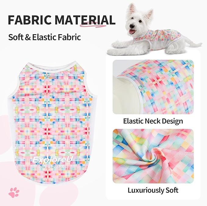 Dog Shirt, Cooling Vest Lightweight Breathable, Dog T-Shirts All-Season Sun Protection Quick Dry Soft Stretchy Reflective Tank Top - Small Medium Large Dogs (Candy Patch, Large)