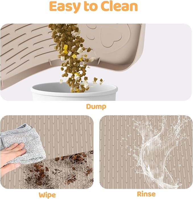 Dog Food Mat, Extra Large 40" x 40" Silicone Pet Feeding Mat with Raised Edge Pet Placemat for Small, Medium, and Large Pets Non-Slip, Easy to Clean (Khaki)