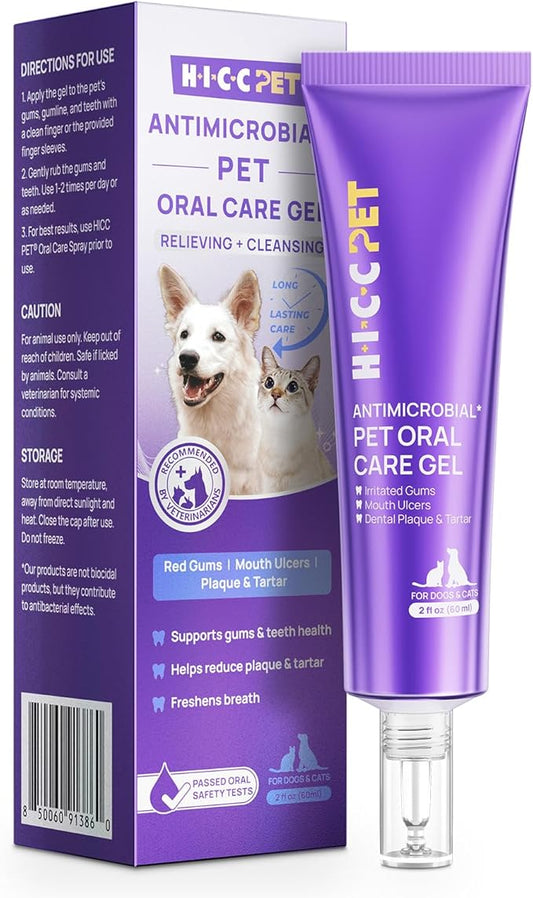 HICC PET Dog Dental Gel, Vet-Trusted Teeth Cleaning Gel for Dogs & Cats, Pet Breath Freshener, Maintains Gum Health, Natural Enzymatic Oral Repair Gel Kit, No Brushing Required, Non-Toxic. 2 fl oz