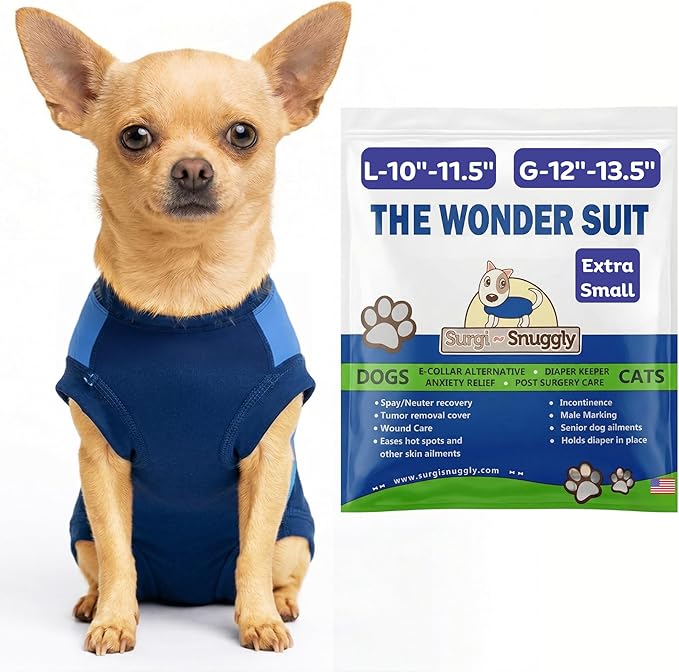 Surgi Snuggly Dog Surgery Recovery Suit - Dog Onesie for Post Surgery Recovery, Female Spay & Male Neuter, Surgical Suit for Dogs, E-Collar Cone Alternative, Double Blue - Extra Small - 10"-11.5" (EC)