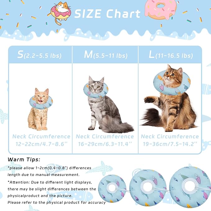 Seyezo Cat Cone Collar Soft, Spay Soft Cones to Stop Licking, Cat Neck Donut Pillow After Surgery, Spay Cones for Kittens, Soft Recovery Cone for Cats, Elizabethan Kitten Cones (Blue Fish, Medium)