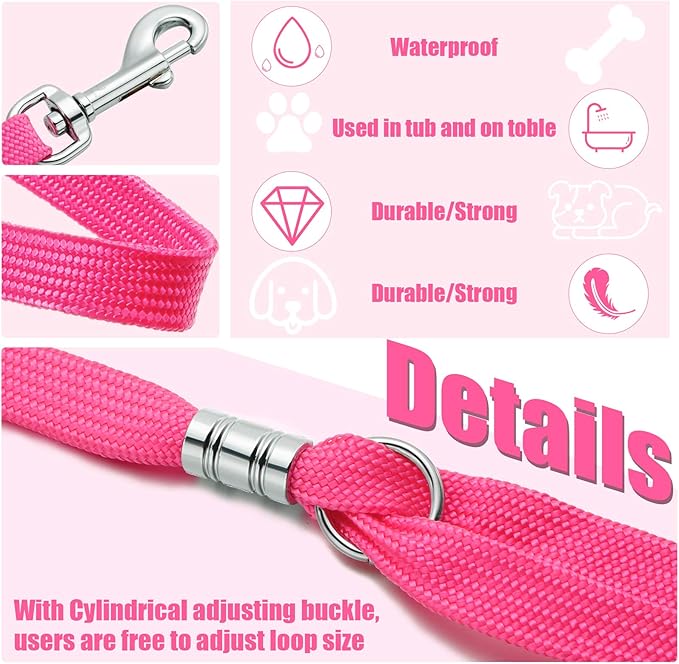 9 Pieces Pet Grooming Loops Nylon Restraint Noose Adjustable Fixed Dog Cat Safety Rope for Pet Grooming Table Bathtub (Pink)