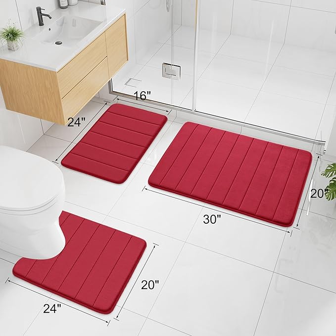 Buganda Memory Foam Bath Mat, 30" x 20", Ultra Soft and Non-Slip Bathroom Rugs, Water Absorbent and Machine Washable Bath Rug for Bathroom, Shower, and Tub, Red