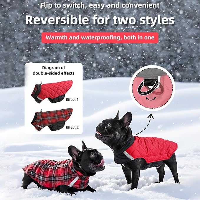Dog Winter Coat for Large Dogs,Warm Reversible Puffer Jacket Lightweight Pet Vest Snowsuit with D-Ring,Waterproof Dog Cold Weather Coats Small to Large Breed Dogs Clothes,Red,L
