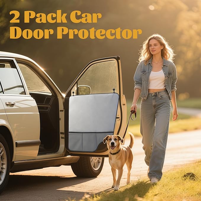 Wokyo Dog Car Door Protector 2 Pack, Extra Large 30.31" x 25.19" Gray Anti-Scratch Waterproof Pet Vehicle Door Covers Heavy Duty Material for Car Doors Cover Trucks SUV