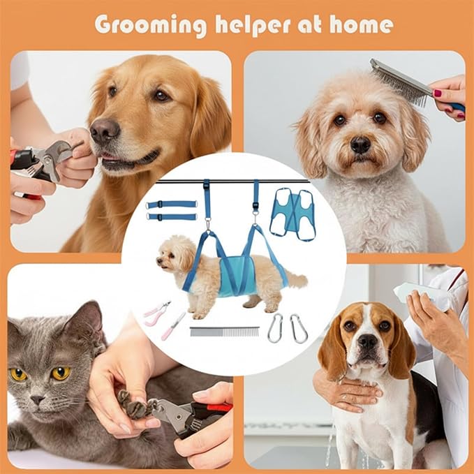 Dog Sling for Nail Trimming Hanger Hanging Harness Grooming Harness for Dogs at Home Dogs Hammock Nails Trim Sling Adjustable Can Bear 25kg (Large)