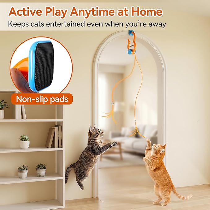 ALL FOR PAWS Interactive Cat Toy for Indoor Cats, Automatic Door Hanging Toy with Moving Feather, USB Rechargeable Cat Toys for Bored Adult Cats & Kittens, Electric Cat Toy for Enrichment & Exercise