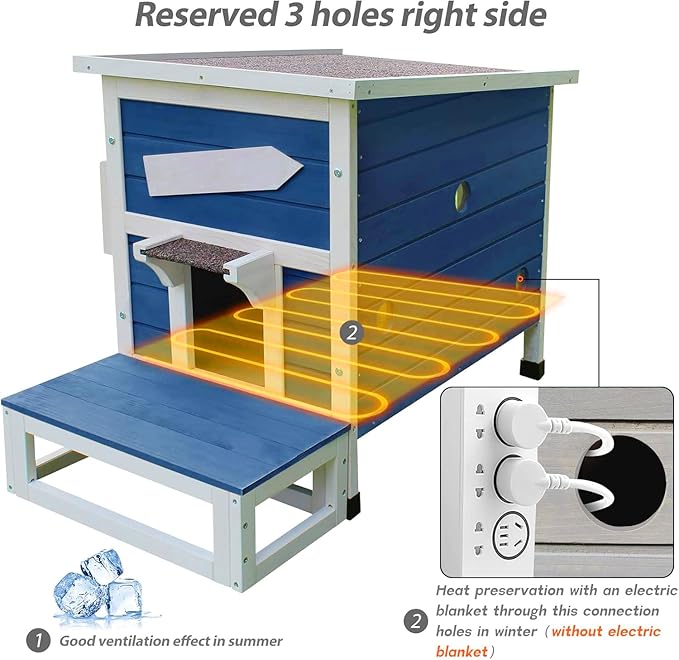 Rockever Outdoor Cat House, Large Outdoor Houses for Feral Cats Wooden Outside Cat Shelter Weatherproof with Escape Door