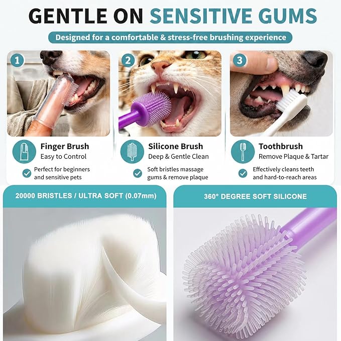 Dog Toothbrush, 360 Degree Finger Toothbrush, Triple Head Toothbrushes,Cleaning Brushes for Dog Cat Oral Dental Health (12 Kit)