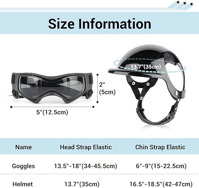 Dog Goggles for Small Dogs with Helmet, 2PCS Doggy Sunglasses and Pet Motorcycle Helmet Set for Small Medium Breed Outdoor Driving Walking, All Black