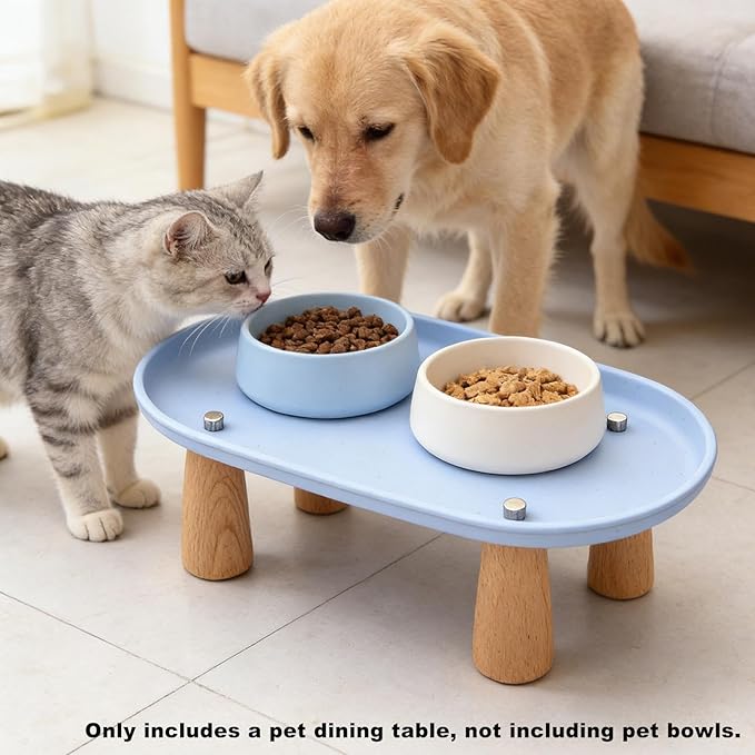 Generic Cat Bowl Raised Stand Rack to Protect Cat Neck Sturdy Non Slip Stable for Feeder Stand Elevated Holder, Blue 24cmx13cm