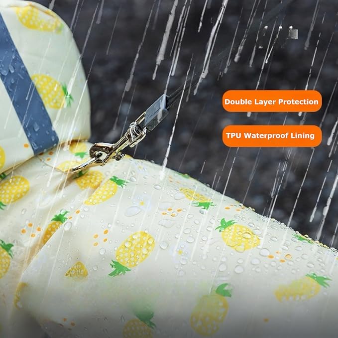 Waterproof Dog Raincoat,Full Coverage 4 Legs Dog Rain Jacket for Small Dogs,Pet Rain Coat with Hood,Reflective Strips&Leash Hole Outdoor Raincoat (Large（for Weight 8.8-11 lb）, Pineapple)