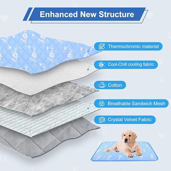MH MYLUNE HOME Dog Cooling Mat 48x28 Inch - Double-Sided Cooling & Warm, Cool-Chill Cool Fiber, Endothermic Color Changing Pet Pad for Large Dogs, Foldable & Washable Summer Blanket