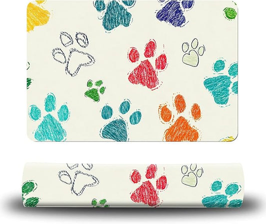 Dog Food Mat, 15.7" x 23.6" Absorbent Pet Feeding Mat for Food and Water, Waterproof Diatom Mud Pet Placemat with Non-Slip Rubber Backing, Cat Bowl Mat for Floors - Dog Paw Print Freen