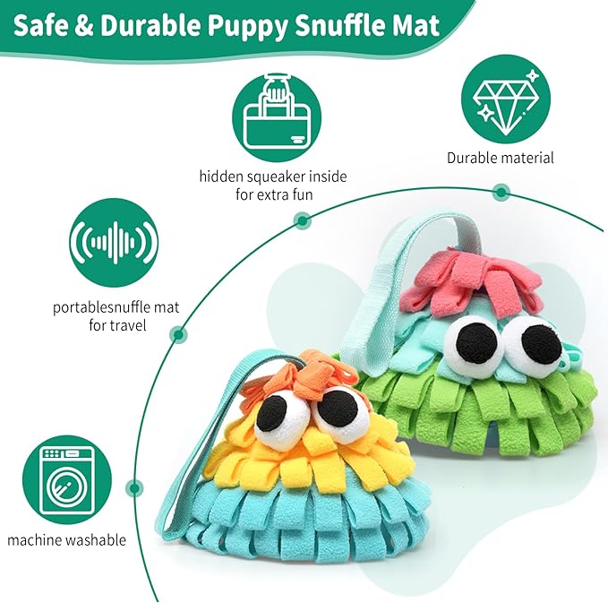 Squeaky Dog Snuffle Toy, Interactive Hide and Seek Food Puzzle for Boredom Relief, Slow Eating & Mental Enrichment, Monster Snuffle Ball for Small Dogs(Pink-Blue-Green)
