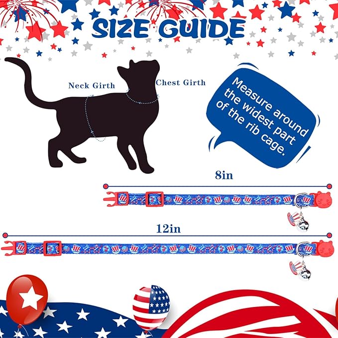 PUPTECK Cat Collar Breakaway with Bells, Kitten Collar Outfit Adjustable for Girl Boy Small Pet Puppy Bunny, Cute Costume Accessory with Safety Release Buckle (Blue-Independence)