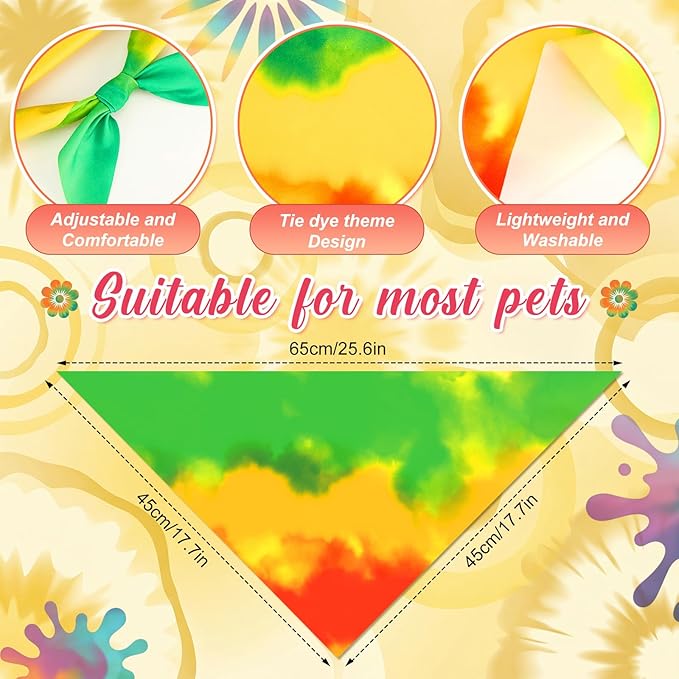 Abbylike 100 Pieces Tie Dye Dog Bandanas Bulk Colorful Hippie Pattern Dog Bandanas for Dogs Triangle Kerchief Scarf Bibs Set for Pets Summer Party Costume Accessories, 25 Styles (25.6 x 17.7 x 17.7)