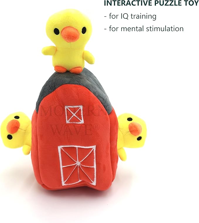 MODERN WAVE - Interactive Squeaky Plush Hide and Seek Squirrel Type Puzzle Toy for Dogs, Medium/Large Size (Farm and Ducks)