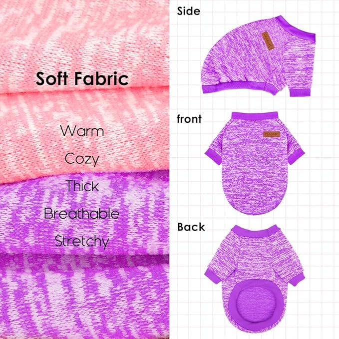 2 Pack Dog Sweaters for Small Dogs Girl Boy Winter Fleece Clothes Warm Soft Dog Sweatshirt Outfit for Dogs Cats Pet Apparel (Grey, L (Back: 15.7",Chest: 19.6",14-18Ibs))
