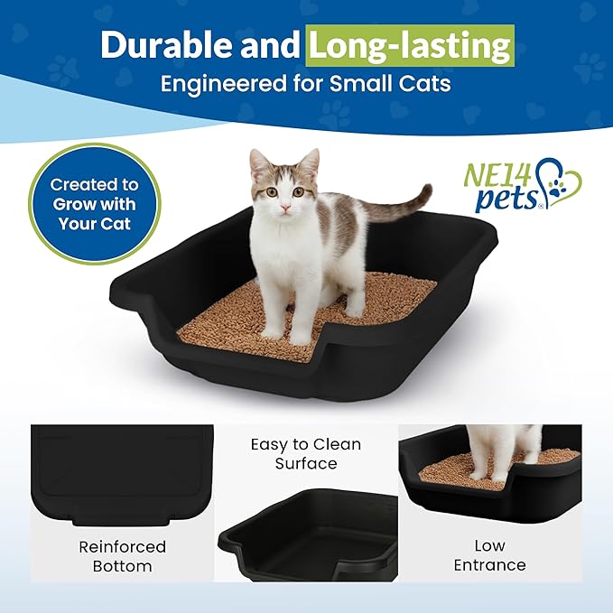 KittyGoHere Senior Cat Litter Box, Small Litter pan, Open Top Low Entrance Kitty Litter Box, Lightweight Low Entry Litters Box, Durable, Made in USA (Black)