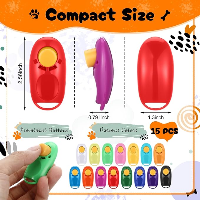 15 Pcs Dog Training Clicker Pet Behavioral Training Clickers Colorful Dog Clicker for Trainings Dogs Behavior Aids Trainings Effective for Cat Puppy Birds Animal, Durable Lightweight
