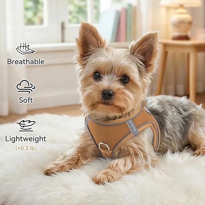 Joytale Small Dog Harness, Breathable Mesh Step-in Vest, Reflective Soft Padded Harnesses for Small and Medium Dogs, Brown, L