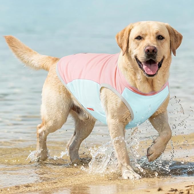 KYEESE Dog Cooling Vest, Breathable Dog T Shirt for Large Dogs Girl, Soft Sun Protection Reflective Tank Top with Cooling Insert Pad, Lightweight Sleeveless Summer Dogs Clothes, Pink, 3XL