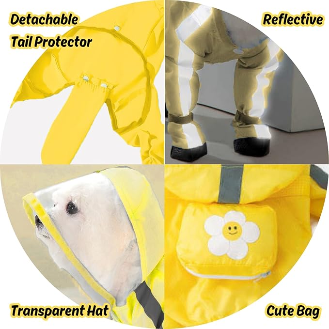HDKUW Dog Raincoat and Rain Shoes Set, Full-Coverage Reflective Jacket with Backbag, Yellow XS