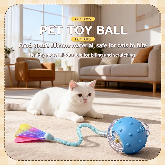 Interactive Cat Toys for Indoor Cats with 3 Interchangeable Tails - Automatic Moving & Chirping Ball, Self Play Toy for Playful Kittens & Bored Cats Home Alone (Gray)