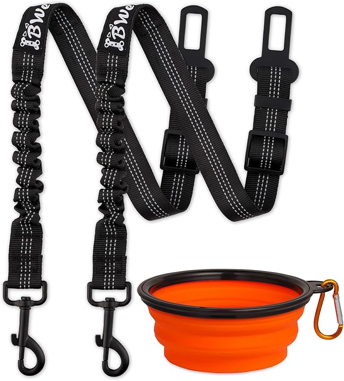 IBWell Dog Seat Belt,3 Piece Set Retractable Dog Car Harness Adjustable Dog Seat Belt for Vehicle Nylon Pet Safety Seat Belts Heavy Duty & Elastic (Black 2PCS)