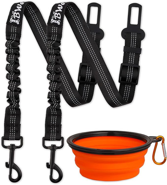 IBWell Dog Seat Belt,3 Piece Set Retractable Dog Car Harness Adjustable Dog Seat Belt for Vehicle Nylon Pet Safety Seat Belts Heavy Duty & Elastic (Black 2PCS)