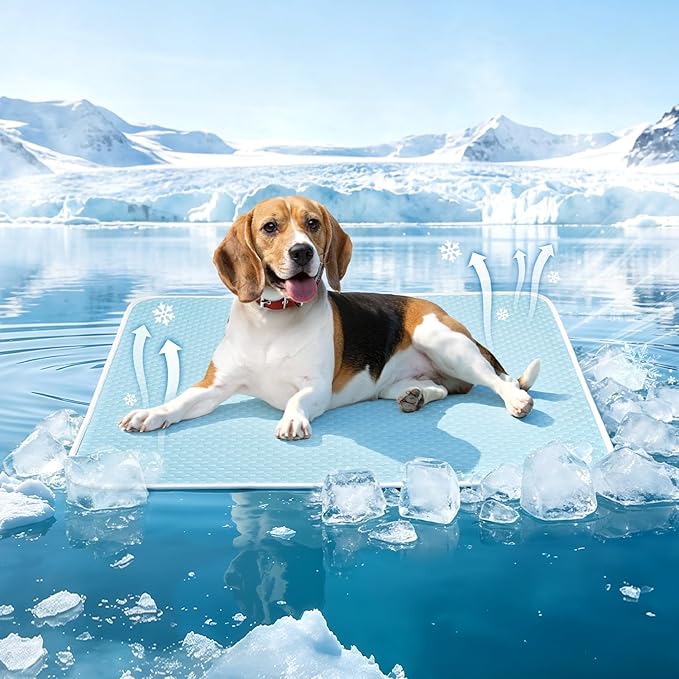 Mora Pets Dog Cooling Mat Instant Self Cooling Pad for Dogs & Cats Breathable Washable Summer Pet Cool Mat Indoor Outdoor, Puppy Cold Blanket for Floor Crate Car Travel Use Medium 36'' x 27'' Blue
