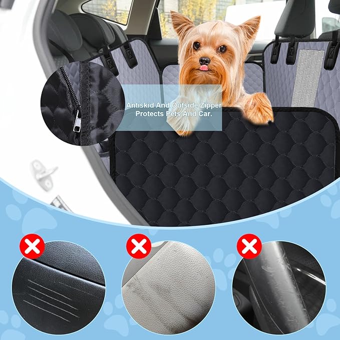 ZRRAJOY Dog Car Seat Cover for Back Seat, Waterproof Protector with Side Flaps, Scratchproof Hammock, Non-Slip Bottom for Cars/Trucks/SUVs (Grey)