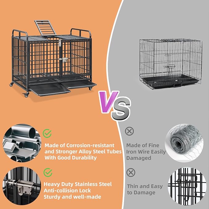 Lauren&Harold Heavy Duty Dog Crate for Medium/Small Dogs, Metal Dog Kennel Indoor with Top Door&Feed Door, Easy-to-Clean Dog Cage with Removable Tray&Wheels (38" L x25.5 W x 31" H(Small))
